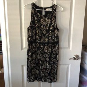 LOFT Black & Tan Flower Print Sundress
